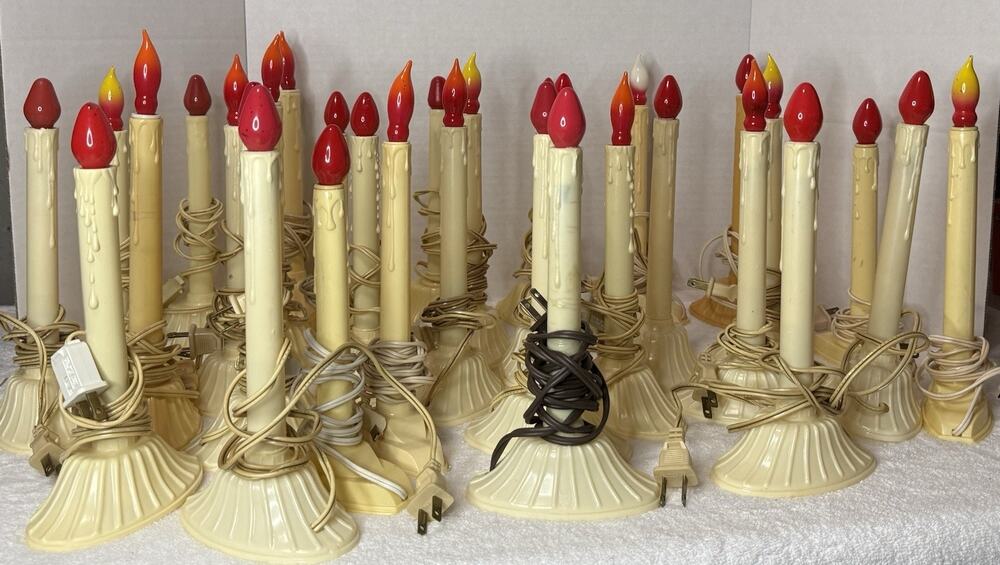 Lot/30 Vintage Christmas Holiday Electric Plastic Window Wax Drip Candle Lamps +